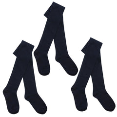 Girls Stylish Designed Back To School Plain Tights Black - 3 Pairs
