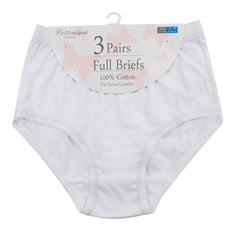 Womens 3 Pairs Plain Full Briefs Knickers Underwear Plus Size White
