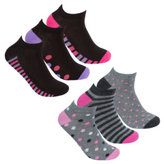 Women's Sports Ankle Trainer Liner Stripe Spot Socks 6 Pairs