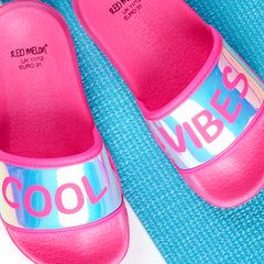 Girls Holographic Summer Sliders Lightweight Slip On Sliders Flip Flops