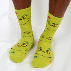 Mens Fluffy Socks Cosy Novelty Christmas Grinch Themed Socks 1 Pairs 