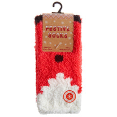Mens Christmas Fluffy Bed Socks With Grippers 1 Pair- Santa