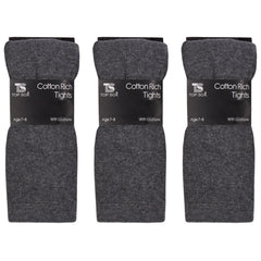 Girls Plain Back To School Tights Grey - 3 Pairs