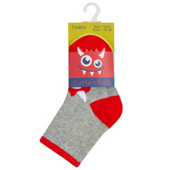 Baby Boys Novelty Cartoon Design Socks Grey Monsters - 3 Pairs