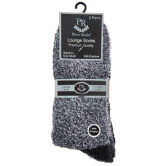 Mens Fluffy Cosy Winter Chunky Socks With Non Slip Grippers 2 Pairs Black - Grey