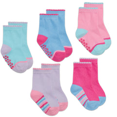 Baby Girls Socks With Anti Slip Grippers Scallop Edge Blue- 5 Pairs