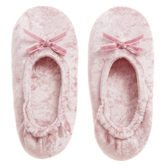 Girls Ballerina Crushed Velvet House Slippers Pink