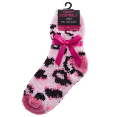 Girls Fluffy Snuggle & Popcorn Cosy Bed Socks Non Slip Leopard Stars Designs 2 Pairs