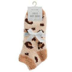 Womens Leopard Design Cosy Soft Fluffy Ankle Winter Socks