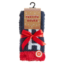 Womens Christmas Fluffy Bed Socks With Grippers 1 Pair- Ho-ho