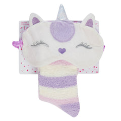 Womens Cosy Socks With Grippers And Eye mask Purple Unicorn