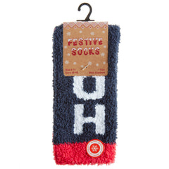 Mens Christmas Fluffy Bed Socks With Grippers 1 Pair- Ho-ho
