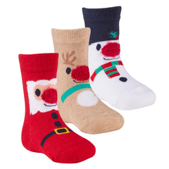 Baby Boys Girls Unisex Christmas Socks 3 Pairs Red-Santa