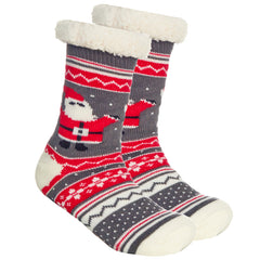 Womens Cosy Chunky Chirstmas Lounge Socks with Non Slip Grippers Santa