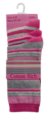 Womens Stripes Dots Socks 3 Pairs Pink Grey - Stripes