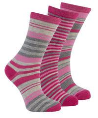 Womens Stripes Dots Socks 3 Pairs Pink Grey - Stripes