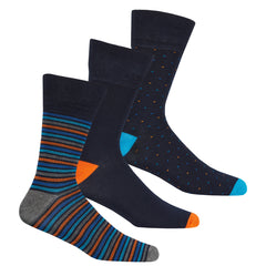 Mens Bamboo Non Elastic Design Socks Orange Stripe - 3 Pairs