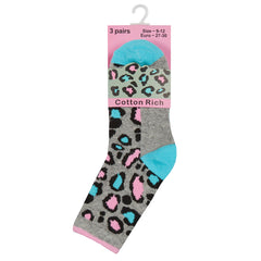 Girls Novelty Colourful Printed Socks 3 Pairs - Blue