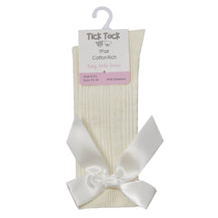 Baby Girls Knee High Socks with Satin Bow 1 Pair Cream