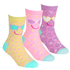 Girls Novelty Design Cartoon Crew Socks Yellow- 3 Pairs